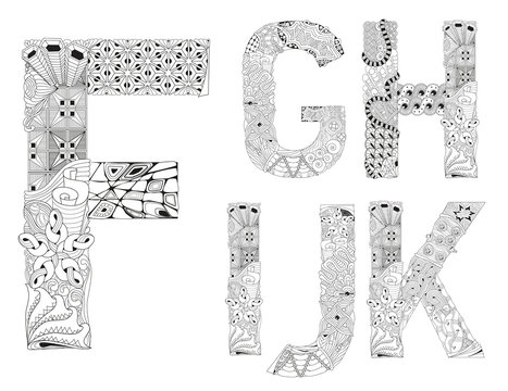 Unusual alphabet doodle style letters on a white background