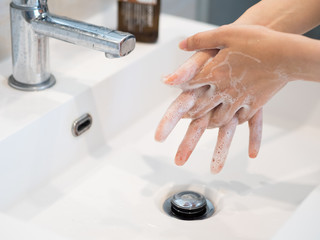 Hand washing with highgiene soap