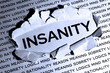 The word insanity in the middle of a sheet of paper is released from meaning.