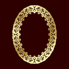 Wall Mural - Golden openwork frame with floral ethnic pattern. Laser cutting template for greeting cards, wedding invitations and decorations.