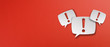 Exclamation mark with speech bubbles on red background