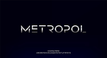 Metropol, an abstract technology futuristic alphabet font. digital space typography vector illustration design