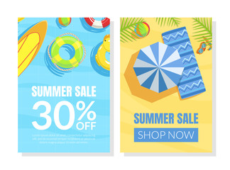 Poster - Summer Sale Card Template, Shop Now Advertising Poster, Flyer, Invitation Vector Illustration