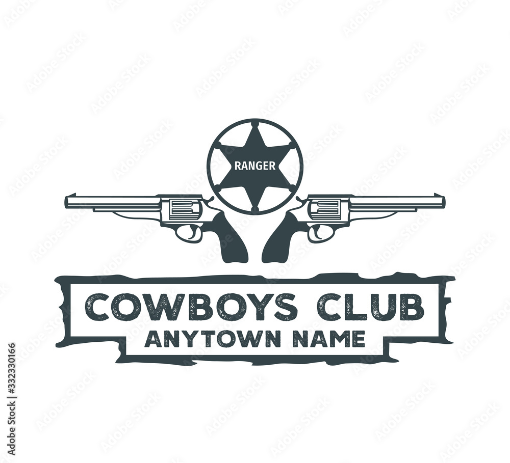 two guns and star ranger symbol vector graphic design for cowboys club ...