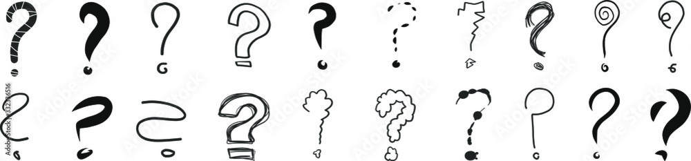 question mark interrogation sign symbol query icons punctuation marks black asking vector illustration graphic scribble doodle sketches - obrazy, fototapety, plakaty 