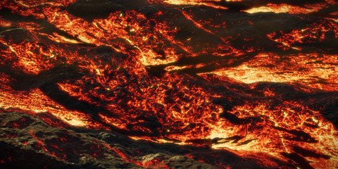 Wall Mural - lava stream, fiery magma flow, molten rock landscape