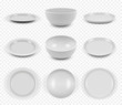 Ceramic utensils. Kitchen elegant empty plates dishes bowls for food vector collection set. Illustration kitchen dish, dishware ceramic, realistic crockery
