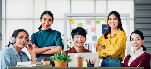 Aufkleber - Portrait of asian ux developer and ui designer arms crossed and smile with confidence at modern office.Creative digital development agency