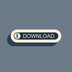 Poster - Black Download button with arrow icon isolated on grey background. Upload button. Load symbol. Long shadow style. Vector Illustration