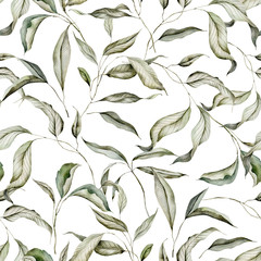 Seamless watercolor pattern with branches.