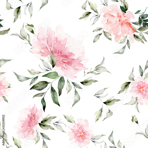 Tapeta ścienna na wymiar Seamless summer pattern with watercolor flowers handmade.