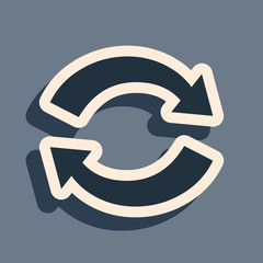 Poster - Black Refresh icon isolated on grey background. Reload symbol. Rotation arrows in a circle sign. Long shadow style. Vector Illustration