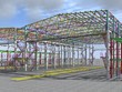 BIM-project of an industrial production frame of a building . 3D rendering. The structural model and drawings of the building were made by engineers. Structural engineering.
