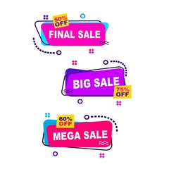Wall Mural - Abstract colorful origami sales banners.Flat linear promotion ribbon banner,  price tag, sticker, badge, poster. Vector illustration