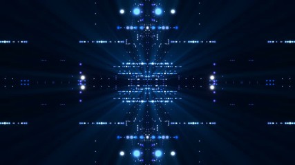 flashing light and motion particles on dark blue background, loop