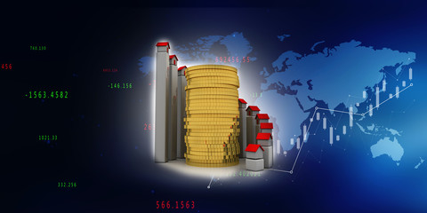 Poster - 3d illustration Growth in real estate shown on graph