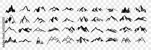 Fotomural Sketch, hand drawn mountain peaks set collection