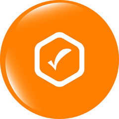 Poster - glossy web button with check mark sign, icon isolated on white