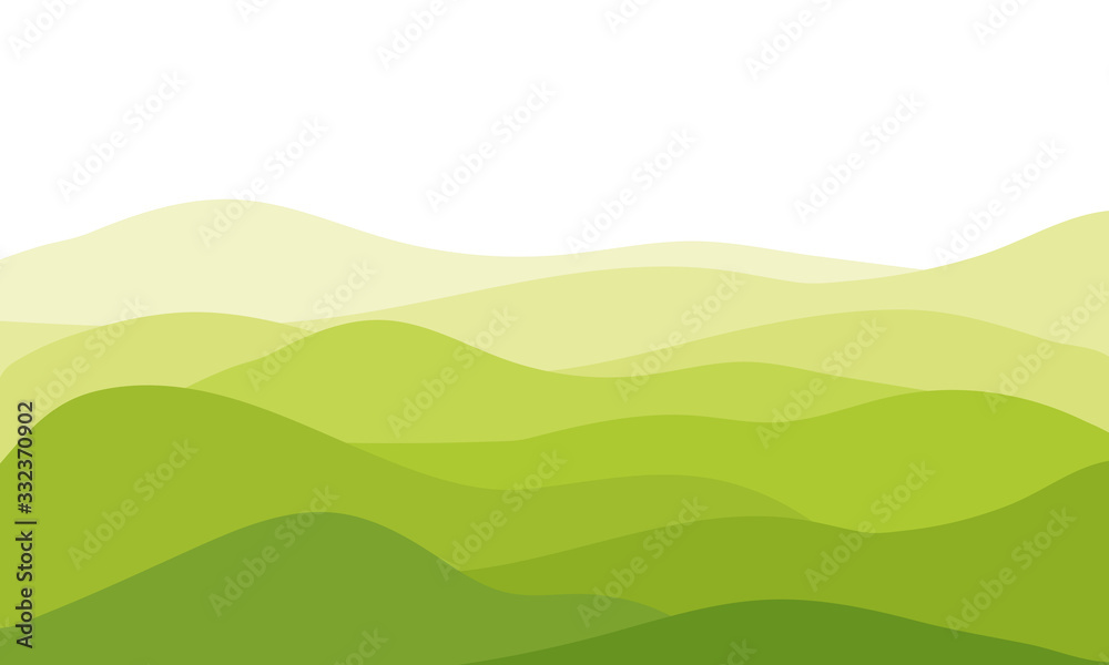 abstract fields, green waves hills on white background, vector illustration - obrazy, fototapety, plakaty 