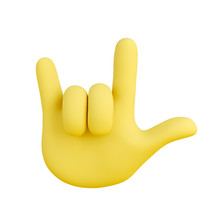 Yellow "rock And Roll" Hand Gesture Isolated On White Background. Creative Minimal Design Art. 3d Illustration.