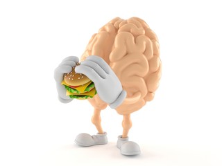 Wall Mural - Brain character eating hamburger