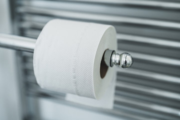 Close-up of toilet paper. Toilet paper in bathroom. Hygiene concept.