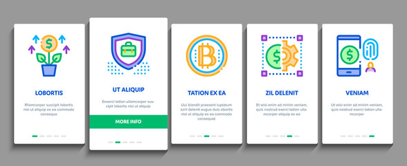 Poster - Fintech Innovation Onboarding Mobile App Page Screen Vector. Bitcoin Financial Technology, Binary Code And Electronic Exchange, Wifi Smartphone Fintech Color Contour Illustrations