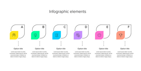 Business process chart infographics with 6 steps. Leaf corporate workflow graphic elements. Company flowchart presentation slide template. Vector info graphic design.