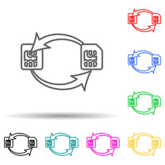 Poster - Sim card changing multi color set icon. Simple thin line, outline of telecommunication icons for ui and ux, website or mobile application