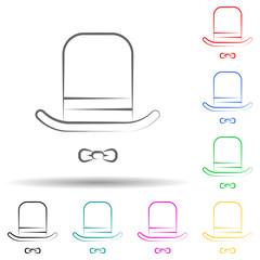 Poster - Top hat and bow tie multi color set icon. Simple thin line, outline of theatre icons for ui and ux, website or mobile application