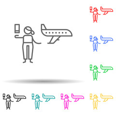 Poster - Plane, traveler multi color set icon. Simple thin line, outline of travel icons for ui and ux, website or mobile application