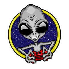 Wall Mural - Extraterrestrial alien gamer with a joystick in his hands on a white background.