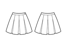 School Skirt With Four Folds Fashion Flat Sketch. Front And Back View