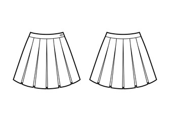 school skirt fashion flat sketch. front and back view