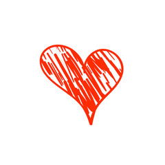 Vector hand drawn heart, scribble lines, freehand drawing, red color, love symbol, isolated.