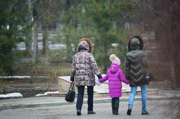 Sticker - mother and daughter on walk in park