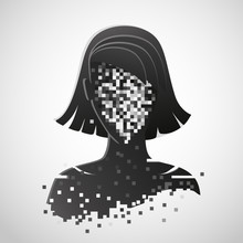 Anonymous Vector Icon. Privacy Concept. Human Head With Pixelated Face. Personal Data Security Illustration.