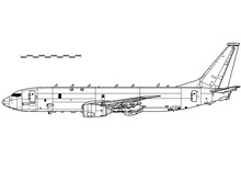 Boeing P-8 Poseidon With Harpoon Anti-ship Missiles. Vector Drawing Of Maritime Patrol Aircraft. Side View. Image For Illustration And Infographics.
