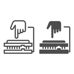 Poster - CPU soket line and solid icon. Processor integrating to board with hand pointer symbol, outline style pictogram on white background. Computer sign for mobile concept and web design. Vector graphics.