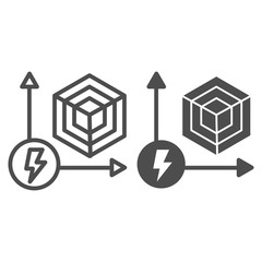 Poster - Power performance chart line and solid icon. Energy graph, hexagon in coordinate symbol, outline style pictogram on white background. Benchmarking sign for mobile concept, web design. Vector graphics.