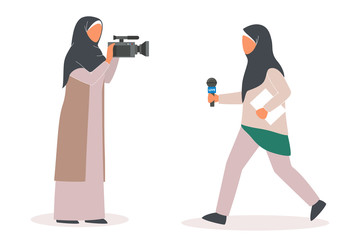 Canvas Print - Muslim TV journalist or news reporter set. Character with camera