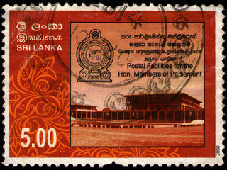 Wall Mural - SRI LANKA - CIRCA 2008: stamp 5 Sri Lankan rupees printed by Democratic Socialist Republic of Sri Lanka, shows Postal Facilities for the Hon. Members of Parliament, circa 2008