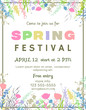 Spring festival poster template with collage from silhouettes of wild flowers and grass.