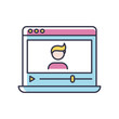 © bsd studio - Vlogger RGB color icon. Influencer on social media platform. Watch recording online on computer. Stream video on internet. Livestream from blogger. Laptop screen. Isolated vector illustration