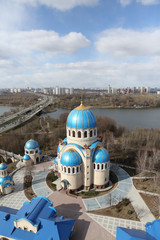 Orthodox Church of the Holy Trinity at the Borisovo Ponds (Orekhovo-Borisovo district), Moscow city, Russia. Religious architecture. Christian religion. Moscow landmark, architectural monument. View