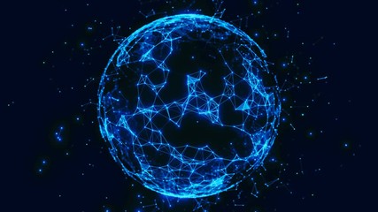 Wall Mural - sphere network blue glowing lines background