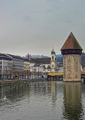 Sticker - Chapel Bridge of Lucerne in Switzerland in winter