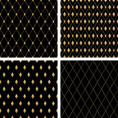 Wall Mural - Set of luxury seamless patterns. Vector dark minimal backgrounds for premium design