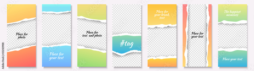 Colour Gradient Ripped Paper Vetor Color gradient background vector set, social media stories design ...