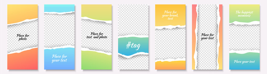 Wall Mural - color gradient background vector set, social media stories design. soft colour backgrounds with torn